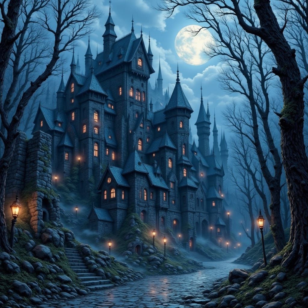 Ethereal Castle in Wasteland Precisionism Style