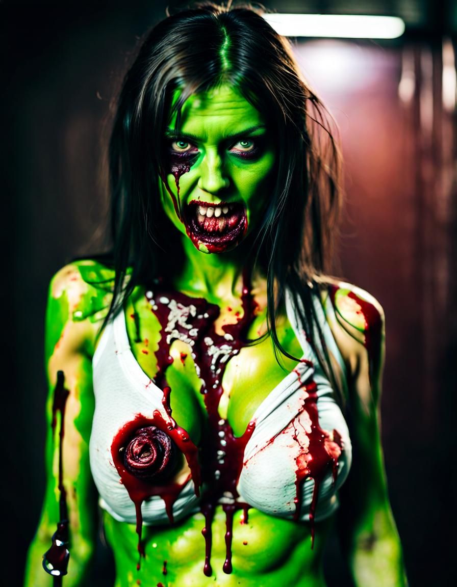 Disturbing Zombie Girl with Ripped Body