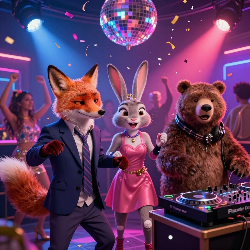 Anthropomorphic Animals Party at Futuristic Nightclub