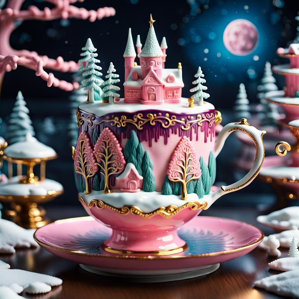 Appetizing Cake Micro-World in Klimt Style