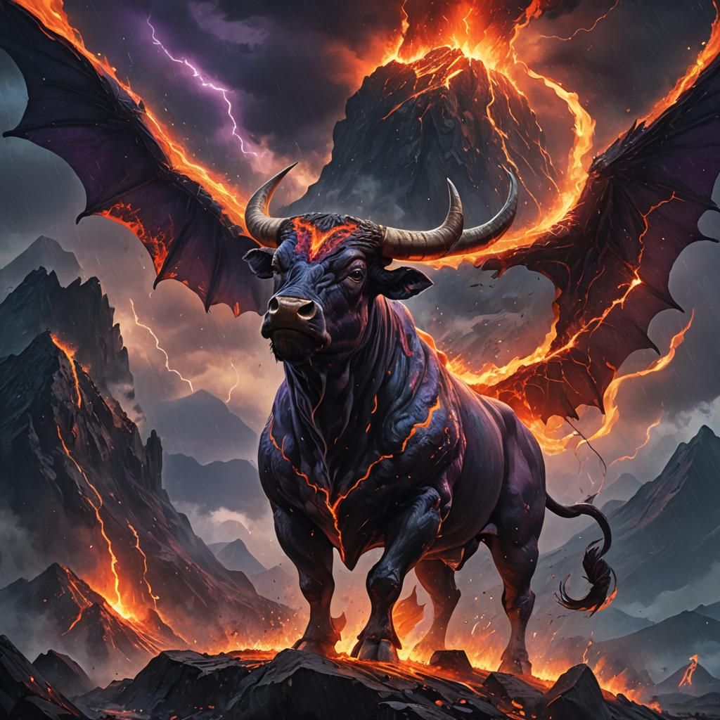 Fiery Bull Concept Art in Unreal Engine 5 Style