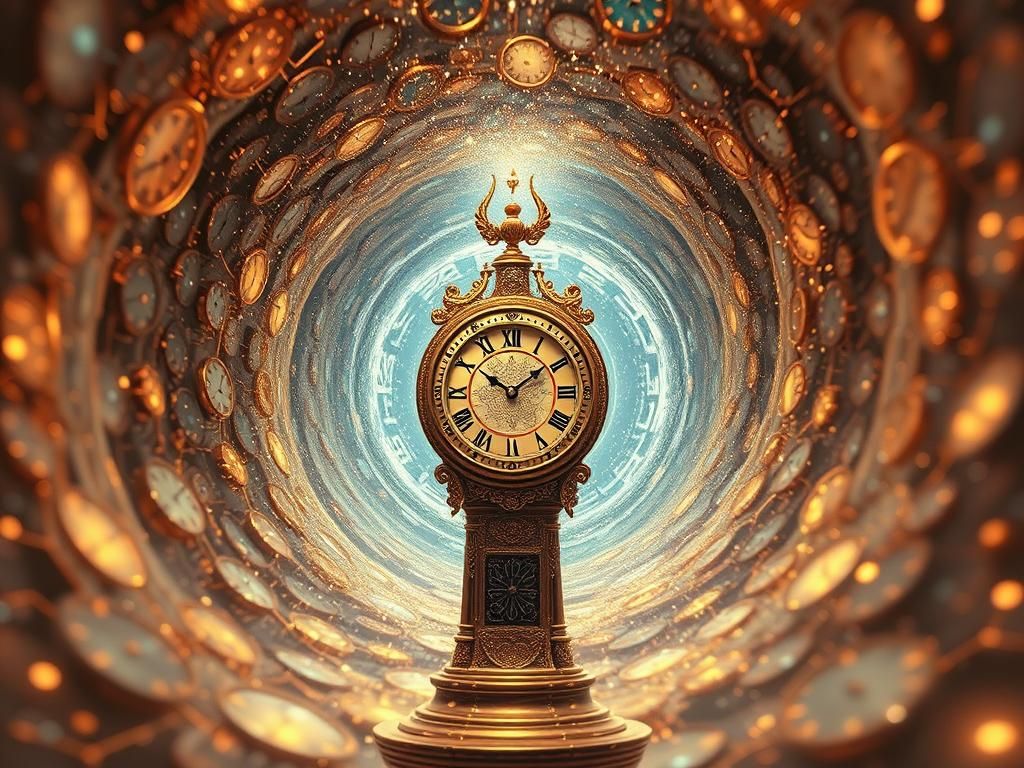 Iridescent Time Vortex Formed by Clocks: Digital Art