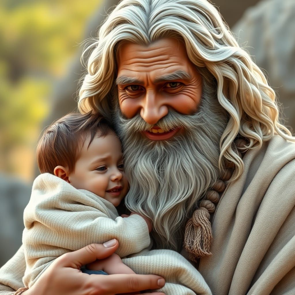 Realistic Abraham Holding Isaac Portrait