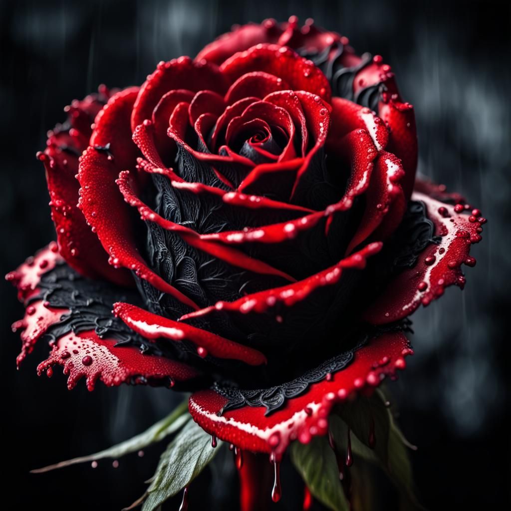 Black Lace Rose Dripping Red Paint