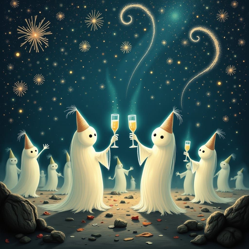 Ghosts Toast New Year's Eve with Spectral Confetti