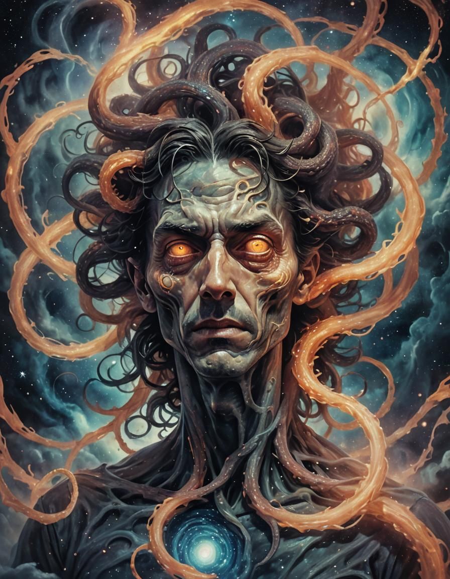 Cosmic Horror Portrait: Man Pulled into Vortex