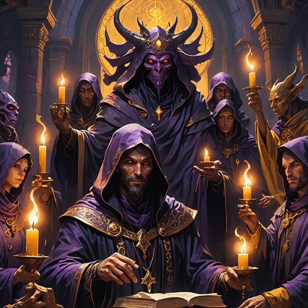 Dark Fantasy Cultists Summoning a Demon