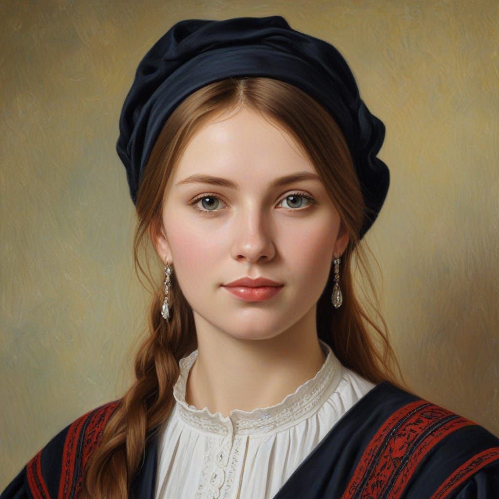 Estonian Woman Portrait in Renoir Oil Painting Style