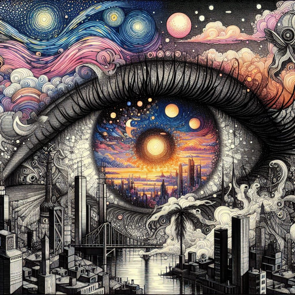 Dreamlike Surreal Landscape with Starry Night Inspiration