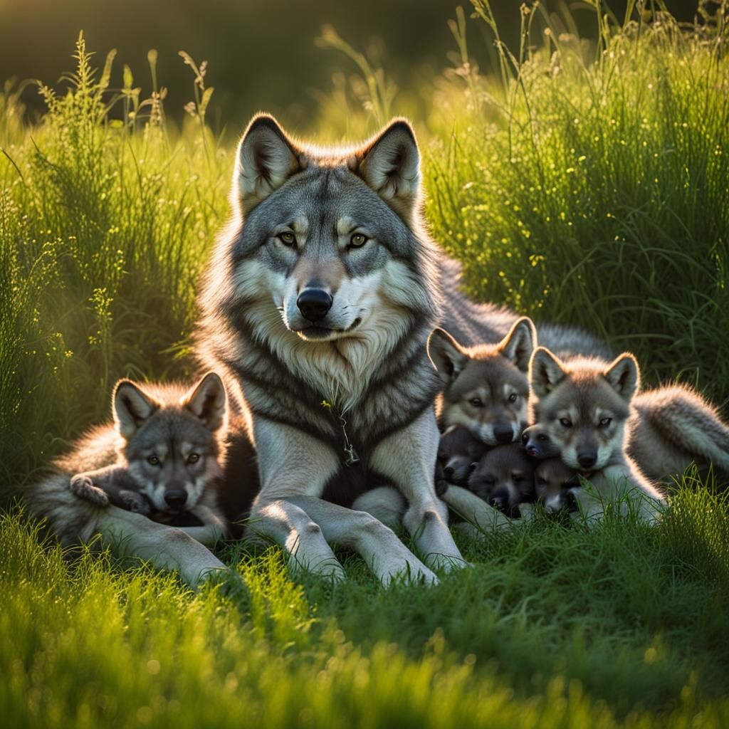 Wolf Family at Sunrise