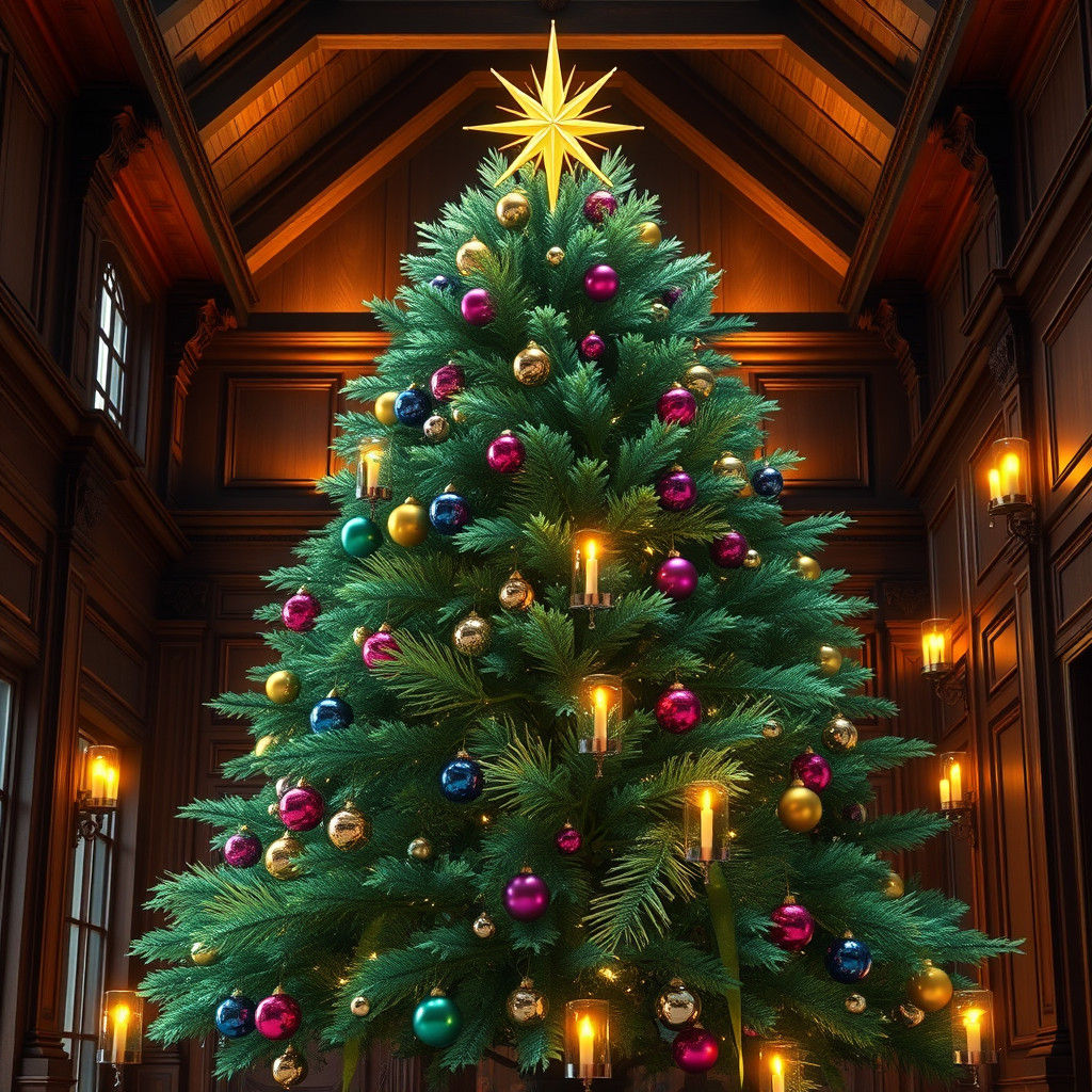 Enchanting Christmas Tree in Grand Hall, Matte Painting