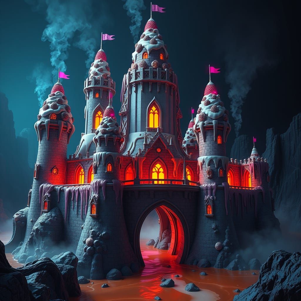 Gothic Ice Cream Castle in Aetherpunk Style