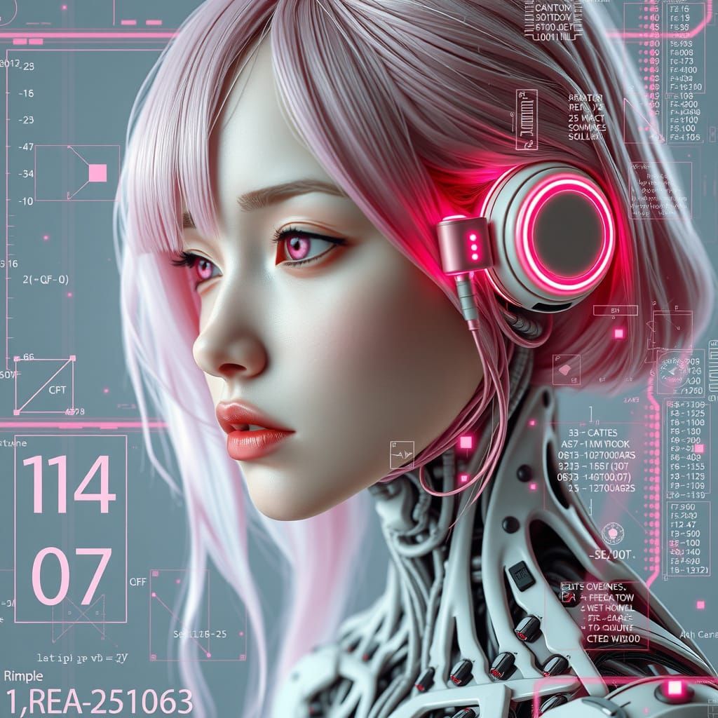Cybernetic Woman with Pink Hair in Cyberpunk Style