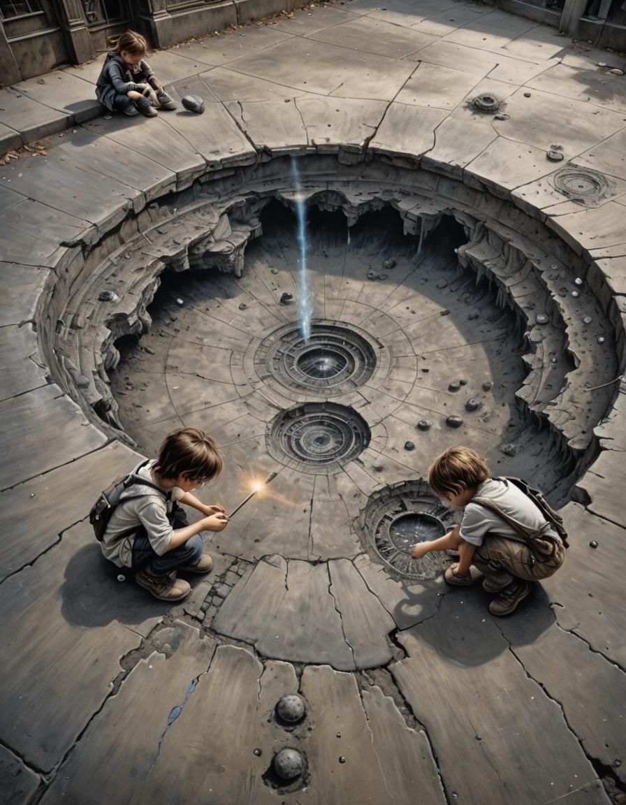 Children's Chalk Art: Starships Fighting in Space