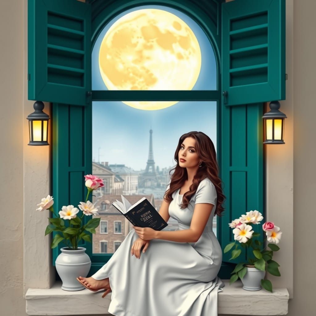 Romantic French Village Scene with a Stylish Woman