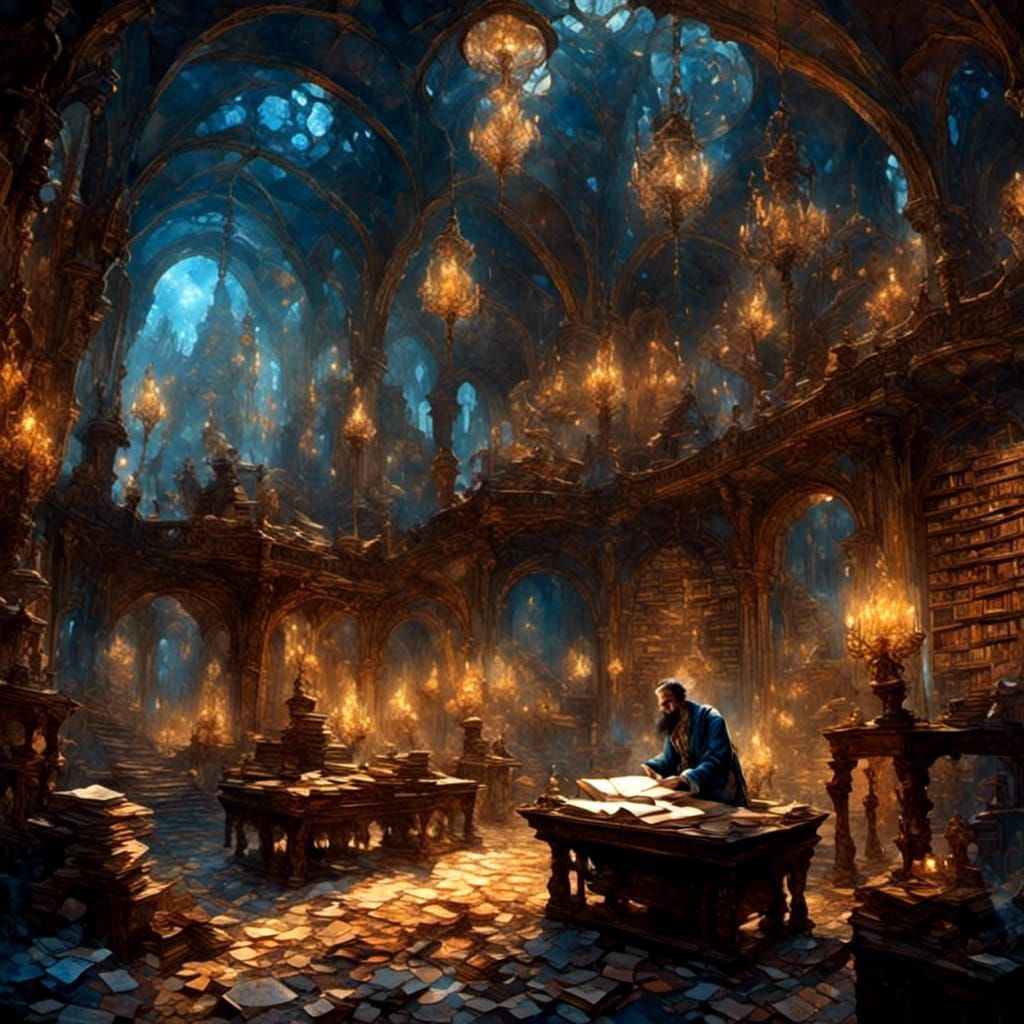 Ancient Scholar in Forgotten Library: Fantasy Art