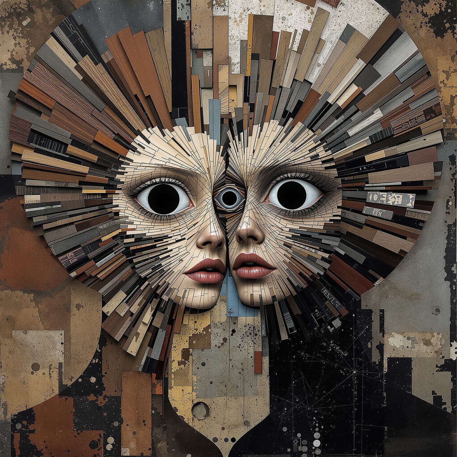 Surreal Abstract Sisters Under Eclipse