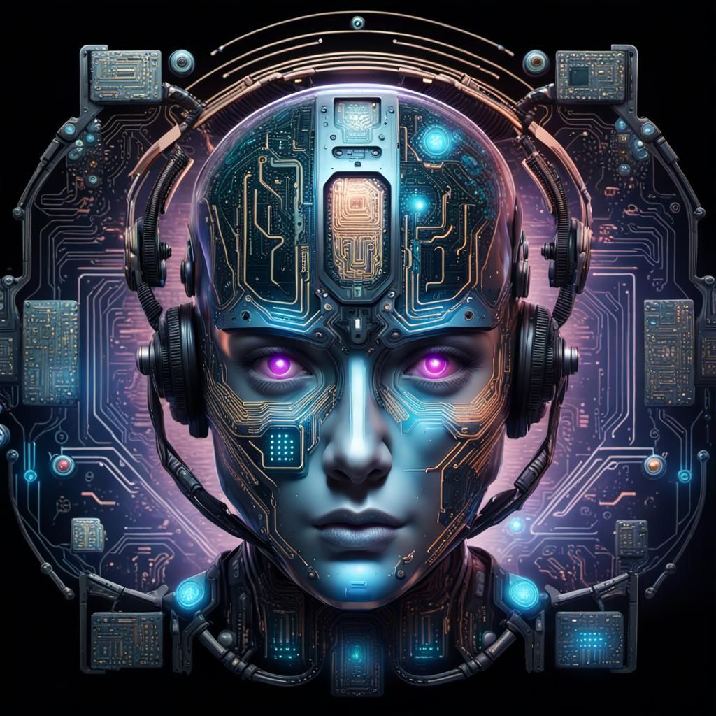 Futuristic AI Chatbot Logo in Cyberpunk Style