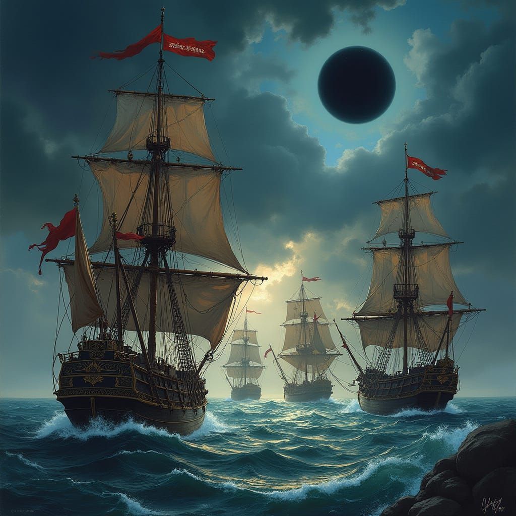 Medieval Naval Battle in Comic Book Style