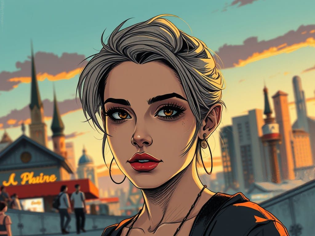 Glowing Portrait of a Lady in an Evening Landscape