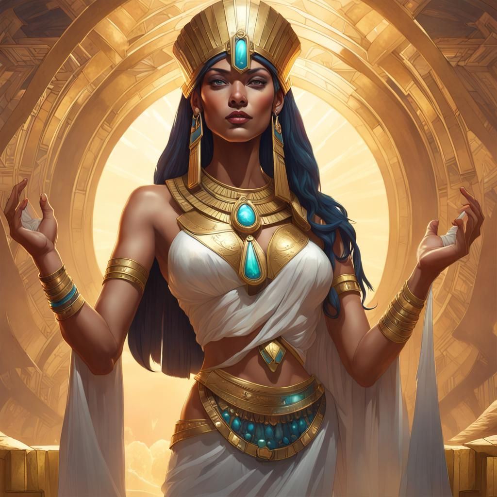 Cleopatra Queen of Egypt of gold and precious stones , 8k resolution concept art portrait by Greg Rutkowski, Artgerm, W...