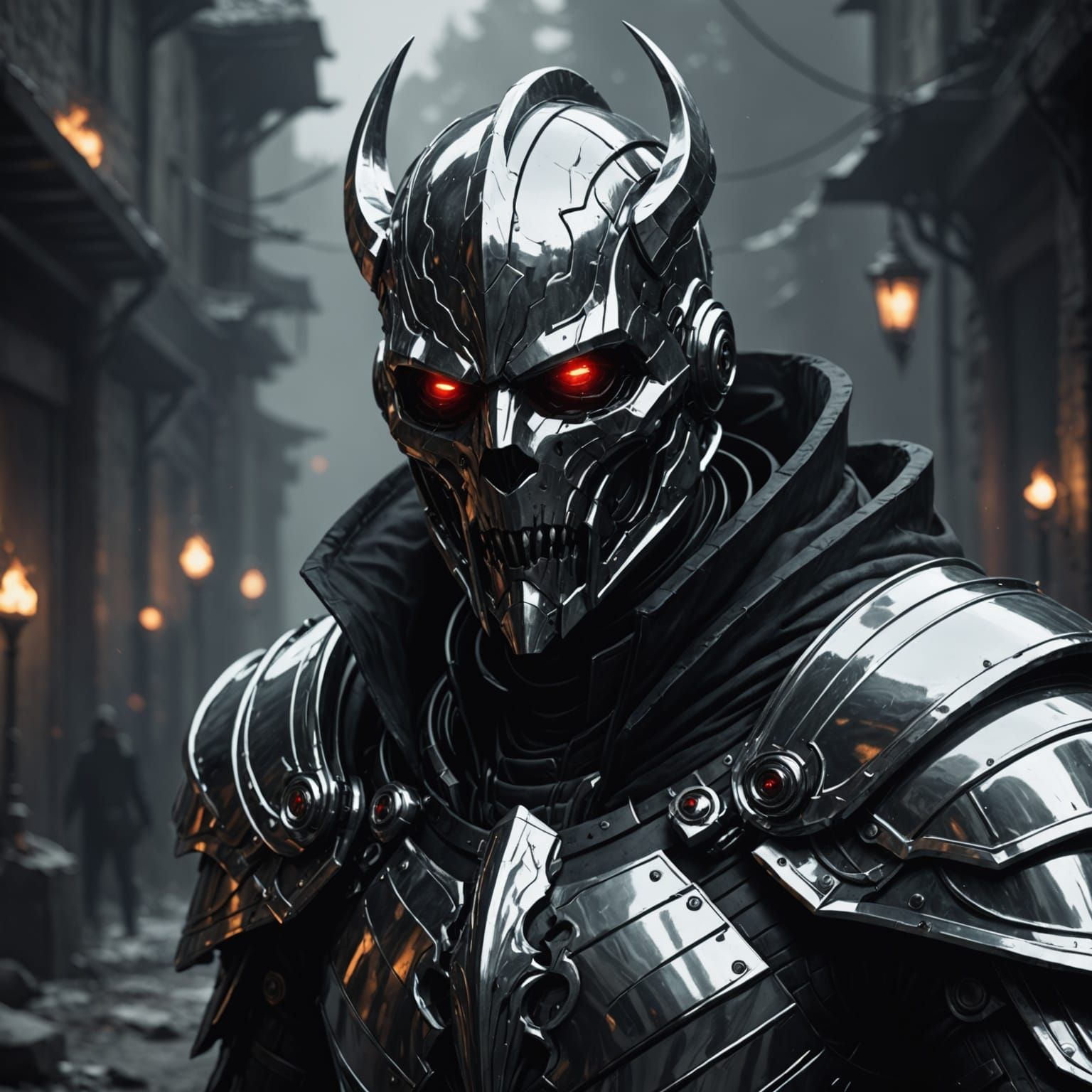 Grimdark Scene with Chrome Metallic Textures