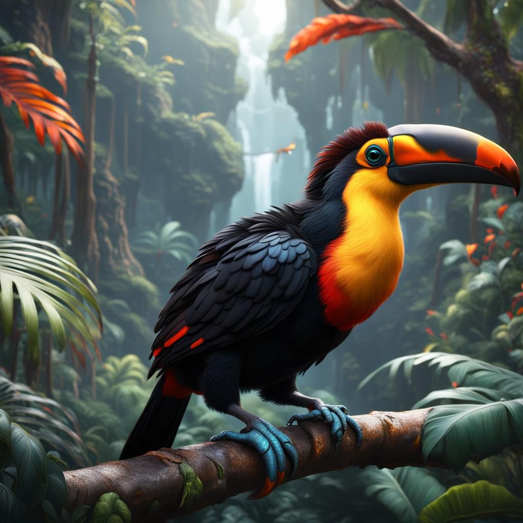 Detailed Baby Toucan in Fantasy Art Style