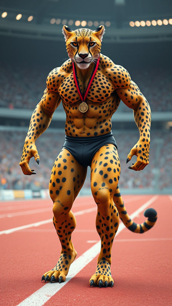 Muscular Cheetah-Human Hybrid Sprinter Athlete