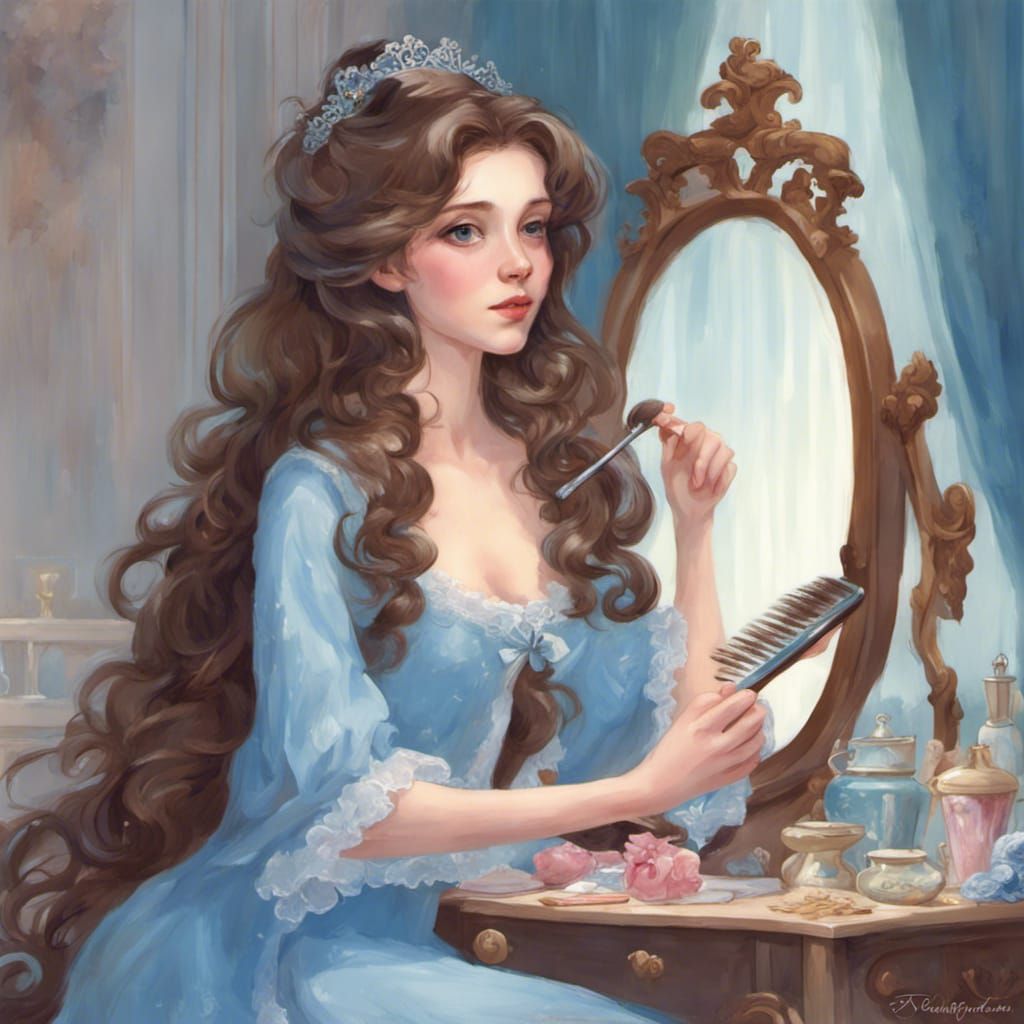 Rococo Princess Brushing Hair at Dressing Table