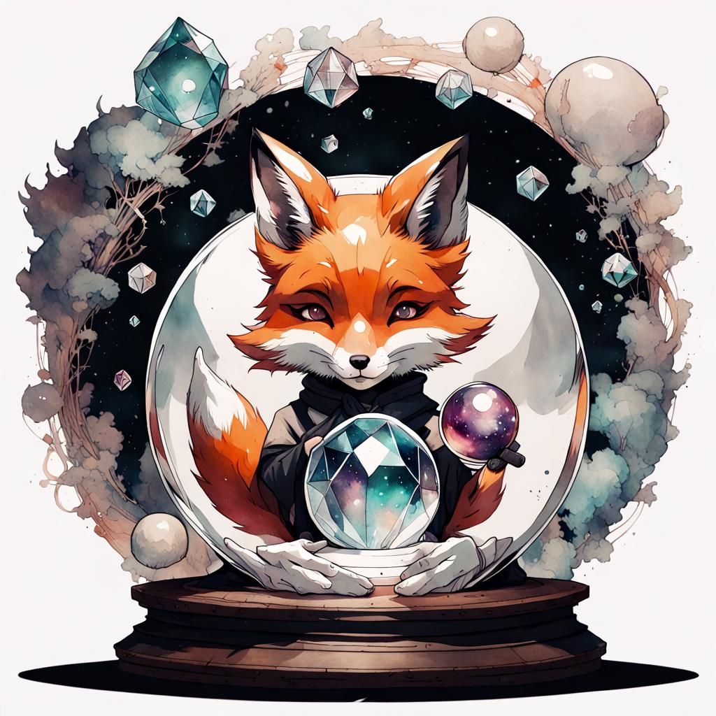 Anime Fox Witch Gazing into Crystal Ball