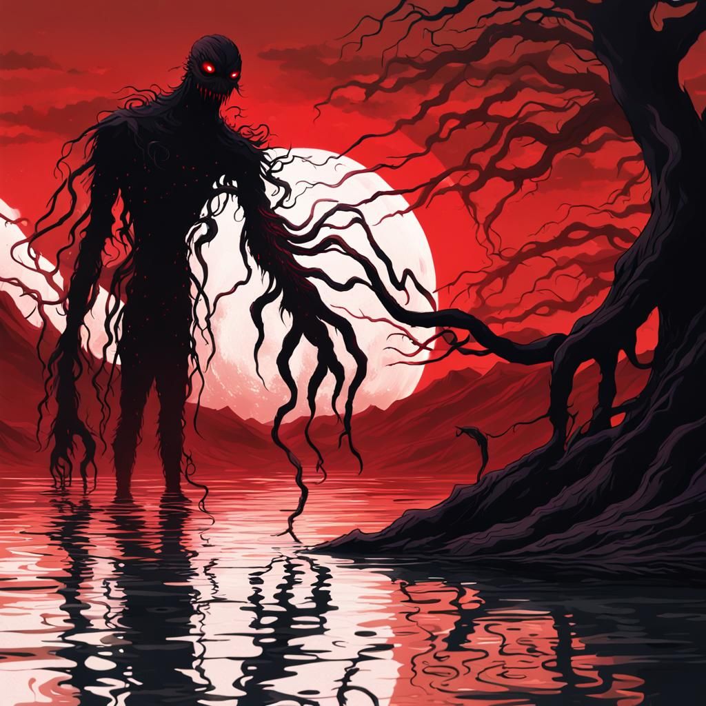 Eldritch Horror Emerges from Lake: Anime Concept Art