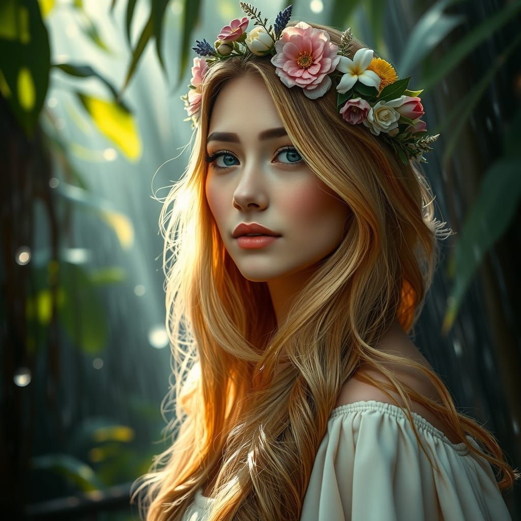 Eurasian Woman in Forest Grove, Impressionist Oil Painting