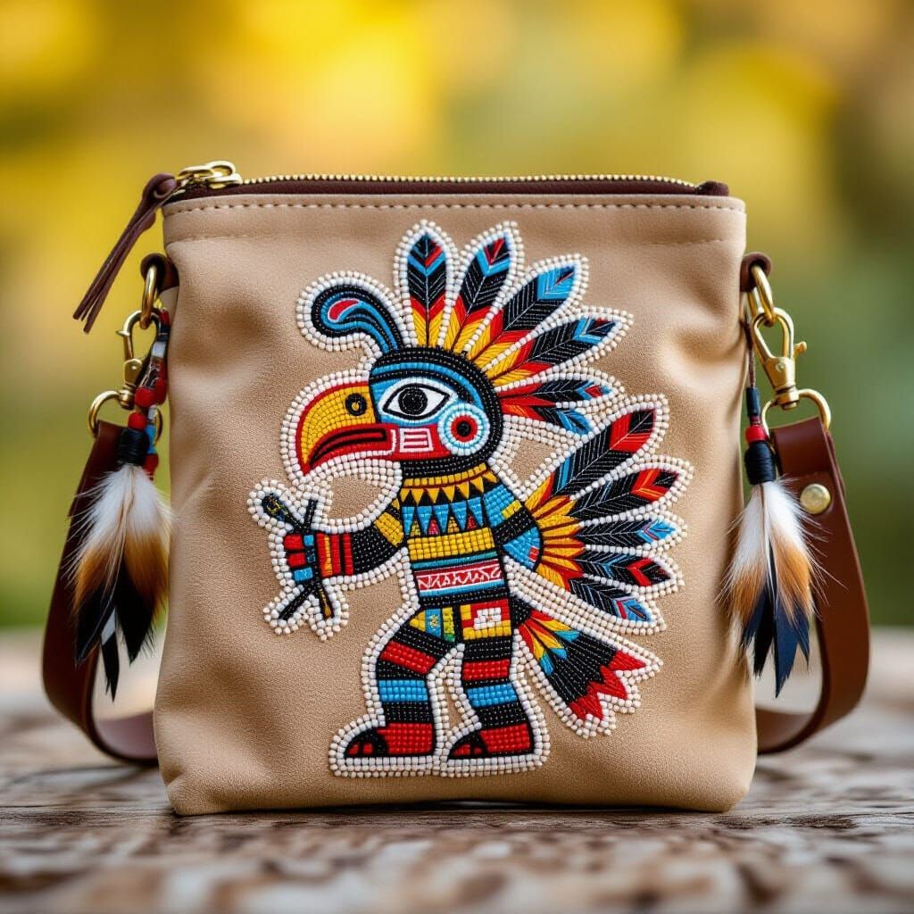Beaded Kokopelli Design on Buckskin Pouch