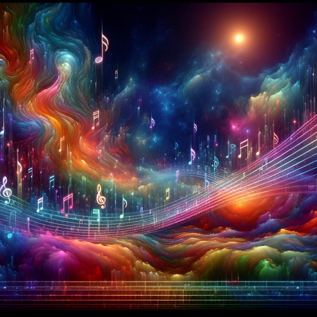 Rainbow Music Notes Compose Sky Song in Matte Painting