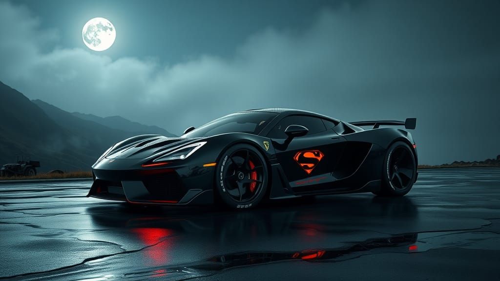 Sleek Black Supercar with Superman Decals