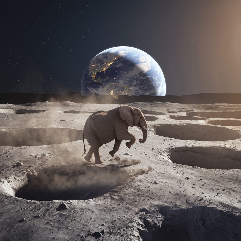 On the Earth's moon an elephant jumps from crater to crater,...