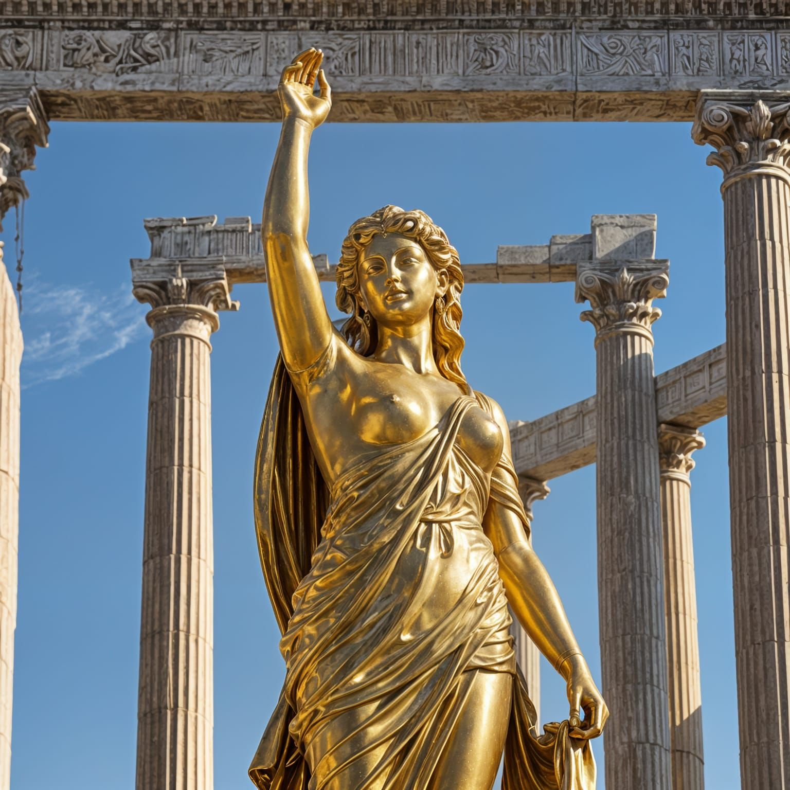 Golden Statue of Venus in Ancient Greek Temple