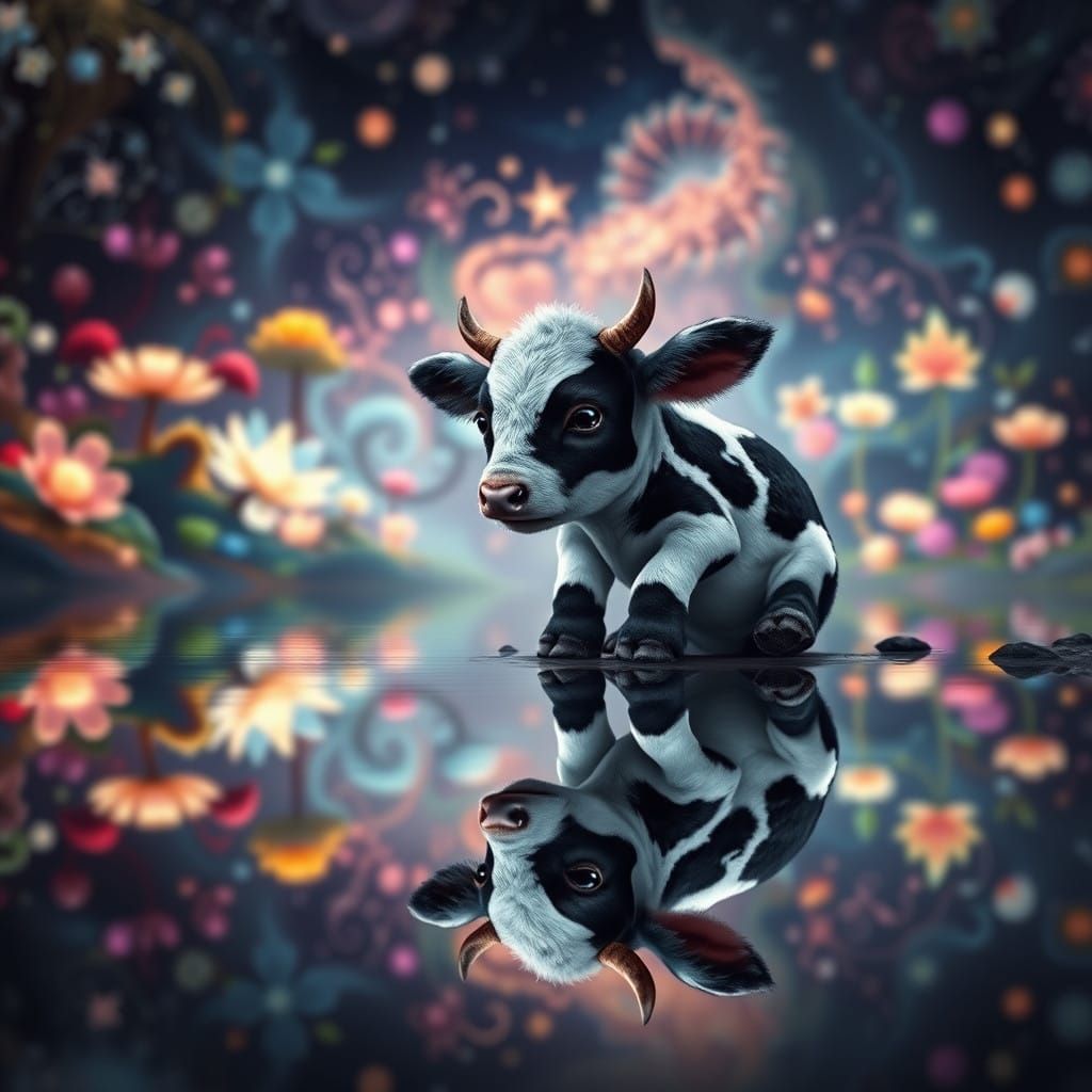 Enchanted Cow in a Dreamlike Landscape