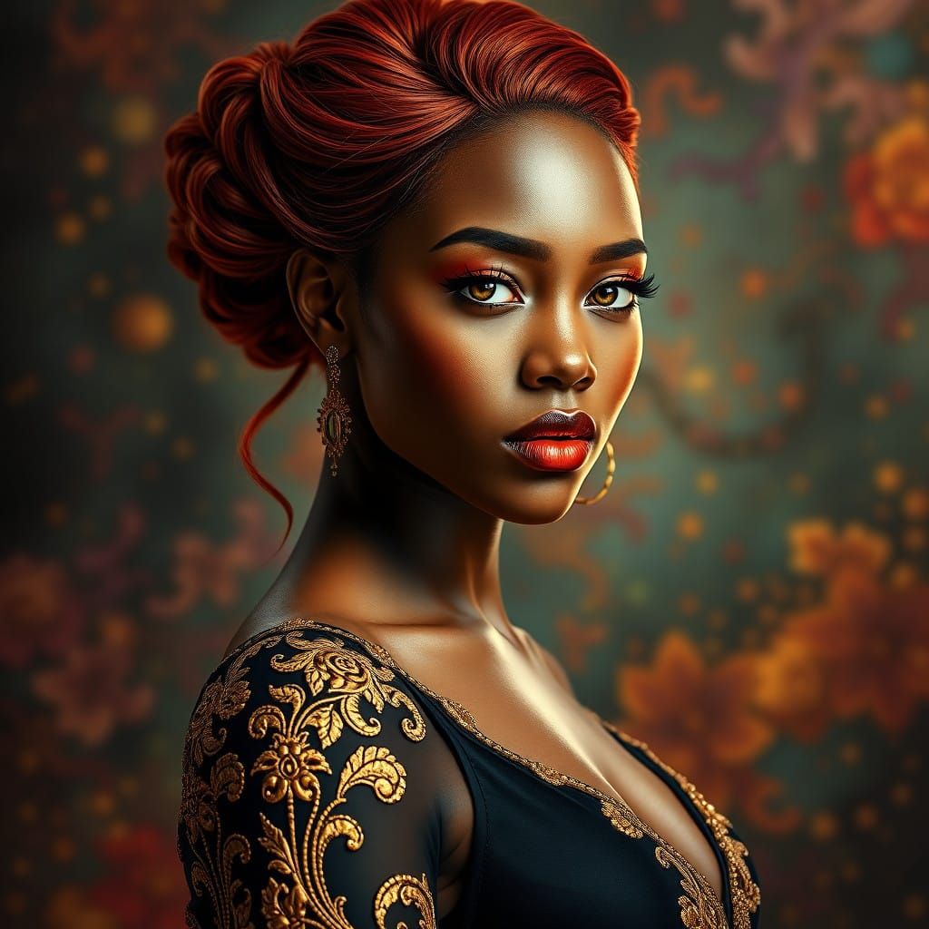 Golden Goddess in Elegant Black and Gold Attire