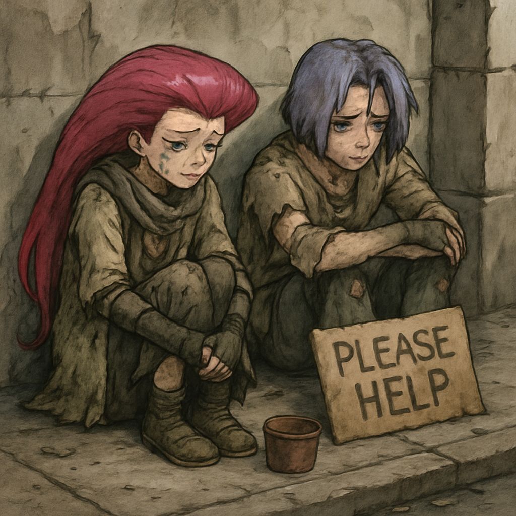 Sad Jessie and James from Team Rocket Begging on the Streets