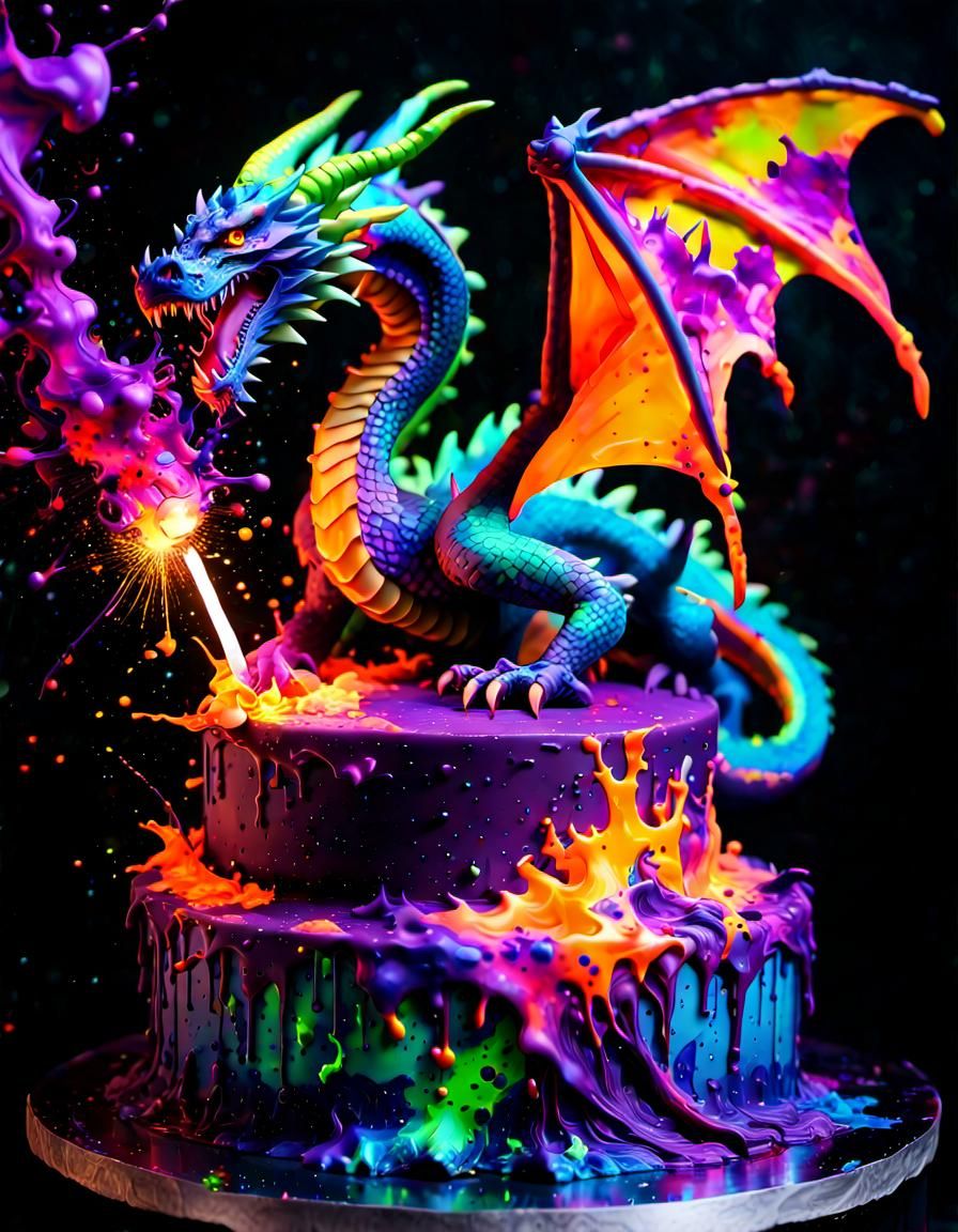 Neon Dragon Wedding Cake Sculpture in Anime Style