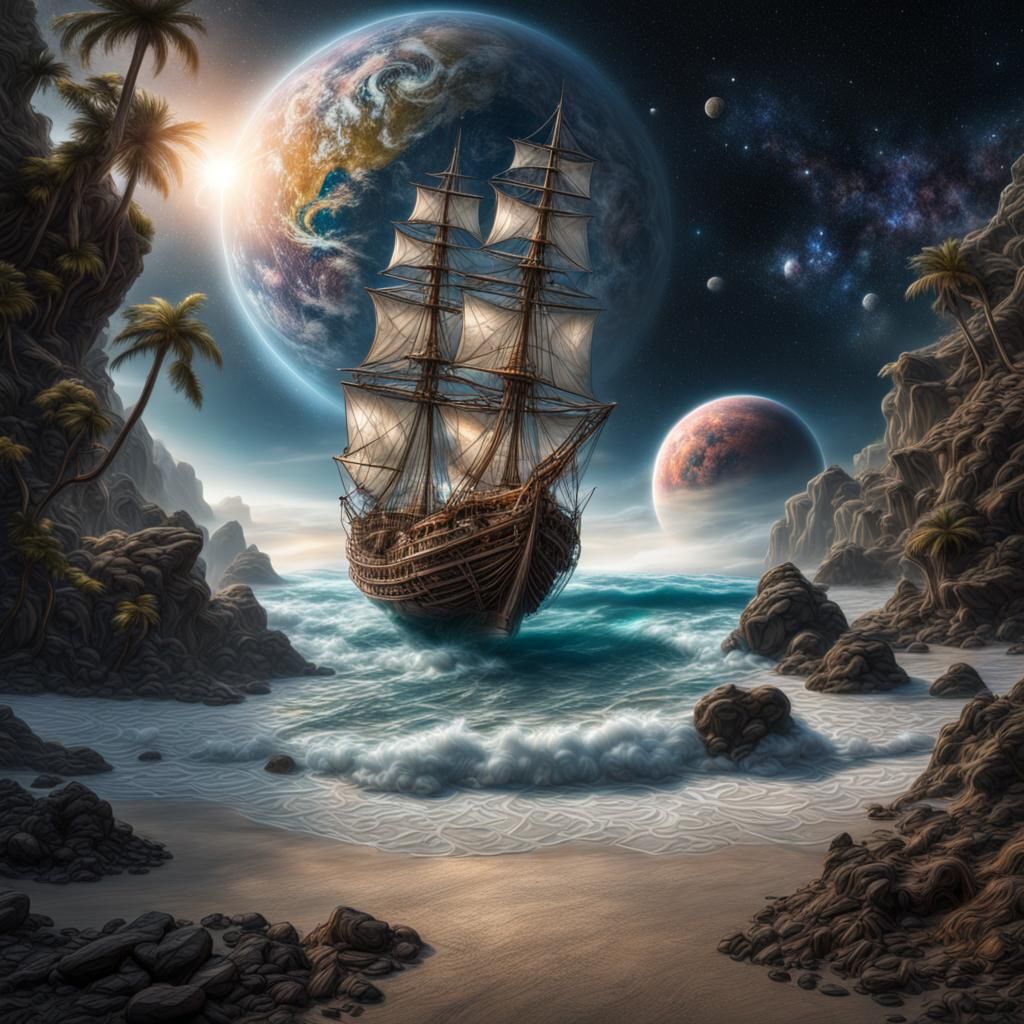 Hyperrealistic Cosmic Castaway in Ethereal Space