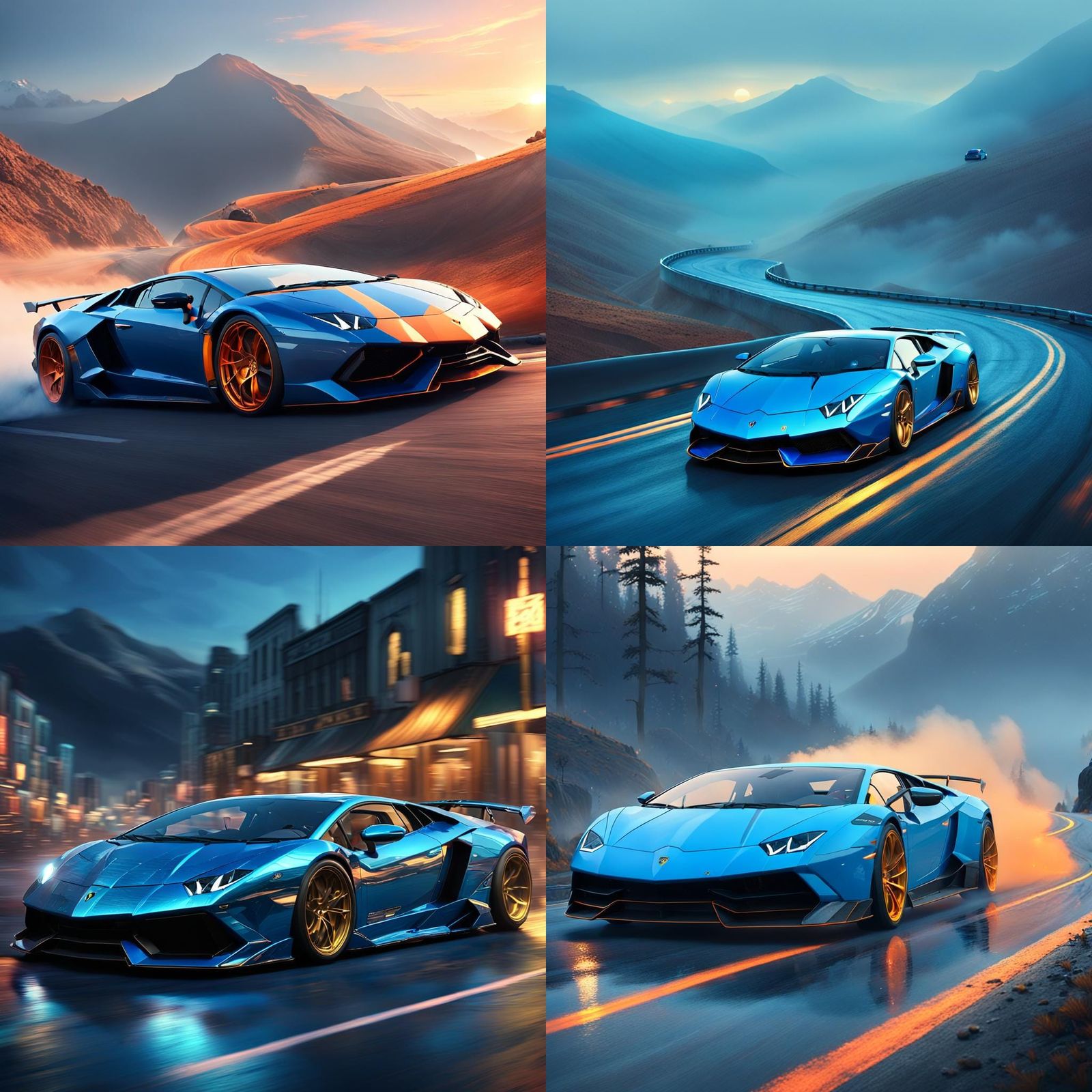 Blue Lamborghini Drifting: Unreal Engine 5 Concept Art