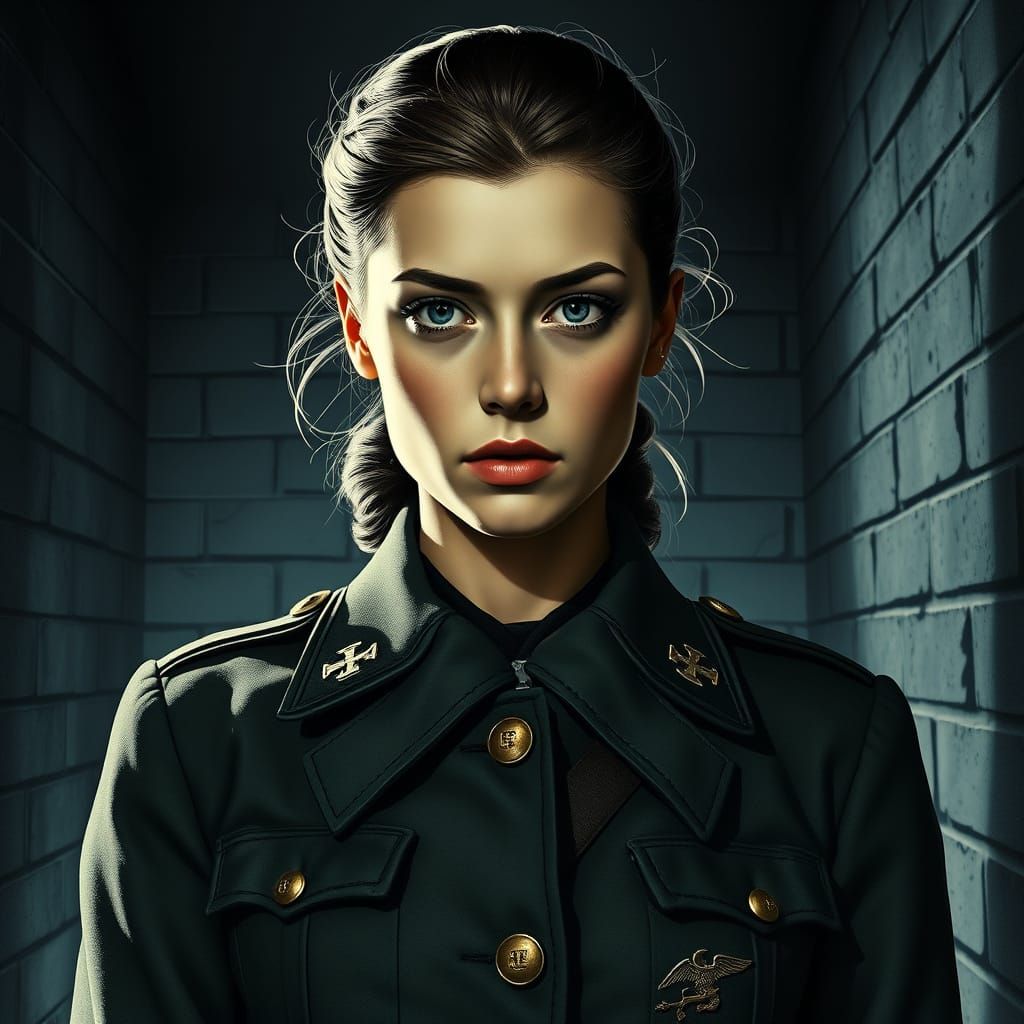 WW2 German Goddess Exudes Authority in Dark Interrogation