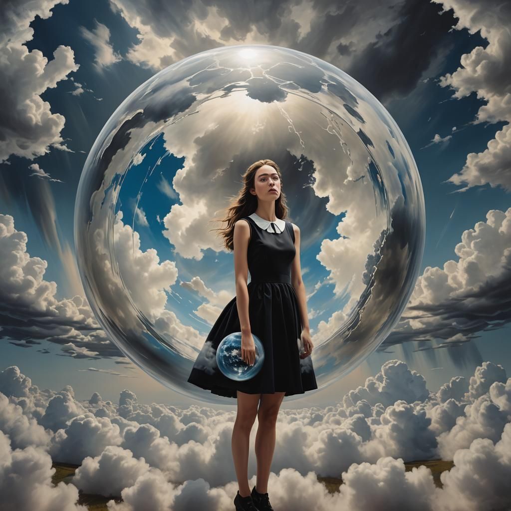Surreal Girl in Mystical Orb: Digital Art