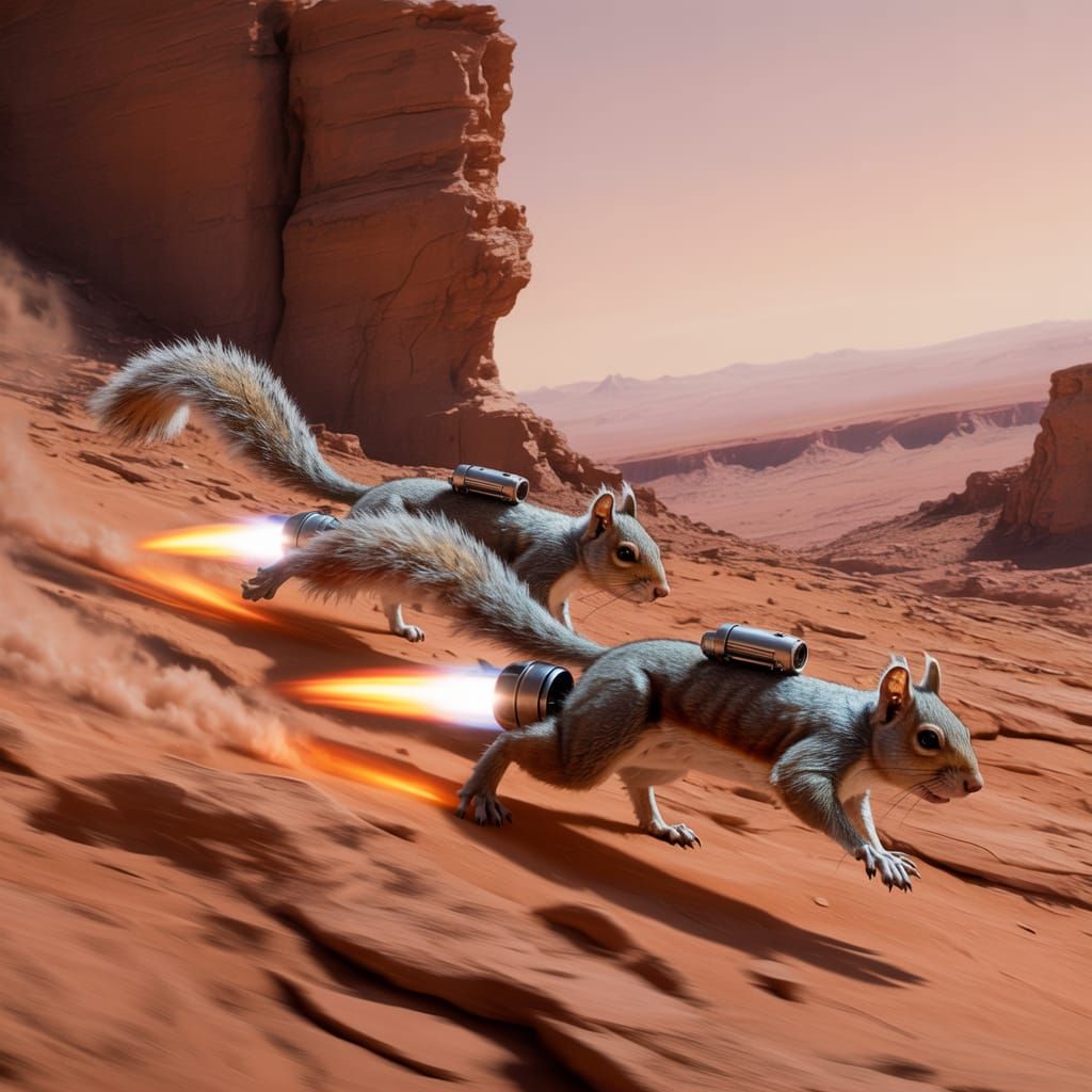 Turbo Squirrels Speeding Across Martian Landscape