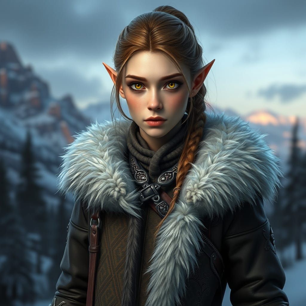 Ethereal Elf Woman in Winter Wonderland