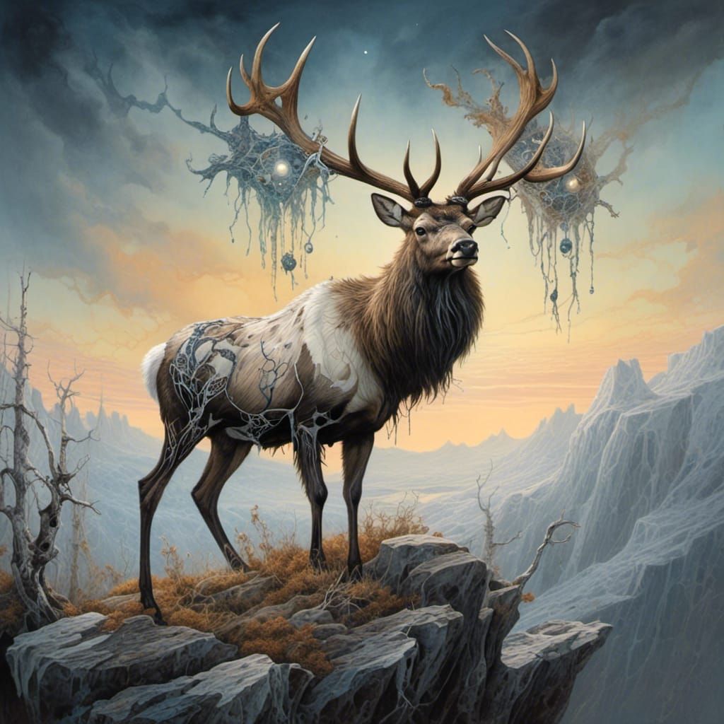 Elk Stag Overlooking Forest at Dawn