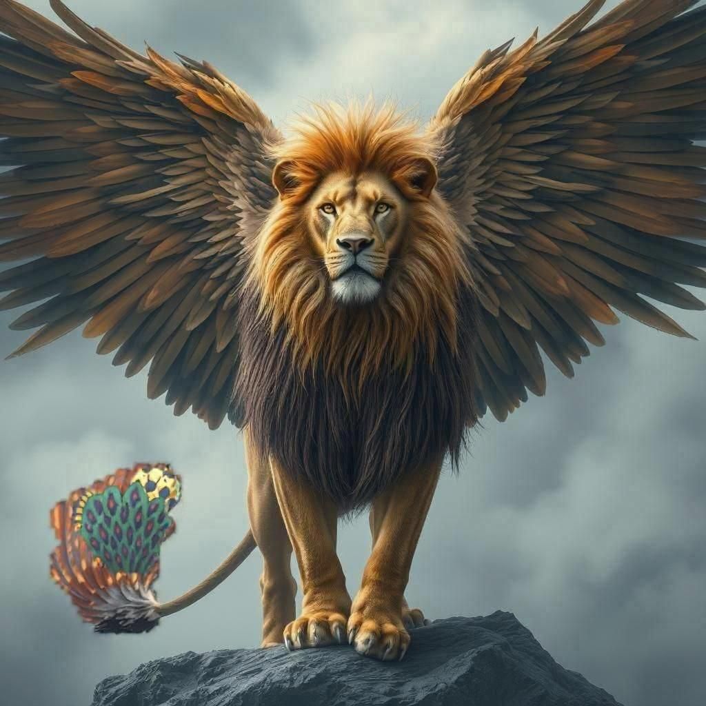 Majestic Winged Lion Fantasy Creature Photorealistic Art