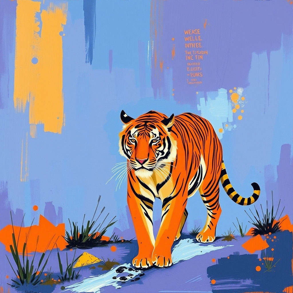 Abstract Tiger in Colorful Landscape